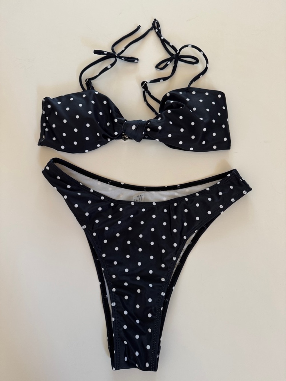 SHEIN Black and White Polka Dot Bandeau Bikini